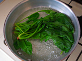 ほうれん草を茹で、水にさらす。