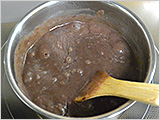鍋に粉寒天と水を入れ、よく混ぜながら火にかける。 沸騰したら2分ほど煮て、1.とドライフルーツを加え、ドライフルーツが少しやわらかくなったら型に入れて冷やし固める。