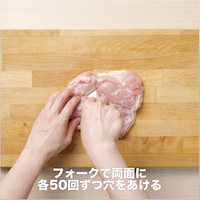 鶏もも肉はフォークで両面に各50回ずつ穴をあけ